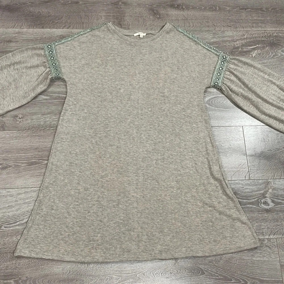 Easel Boho Oversized Long Sleeve Balloon Sleeve Taupe Sweater Dress S - Picture 9 of 15